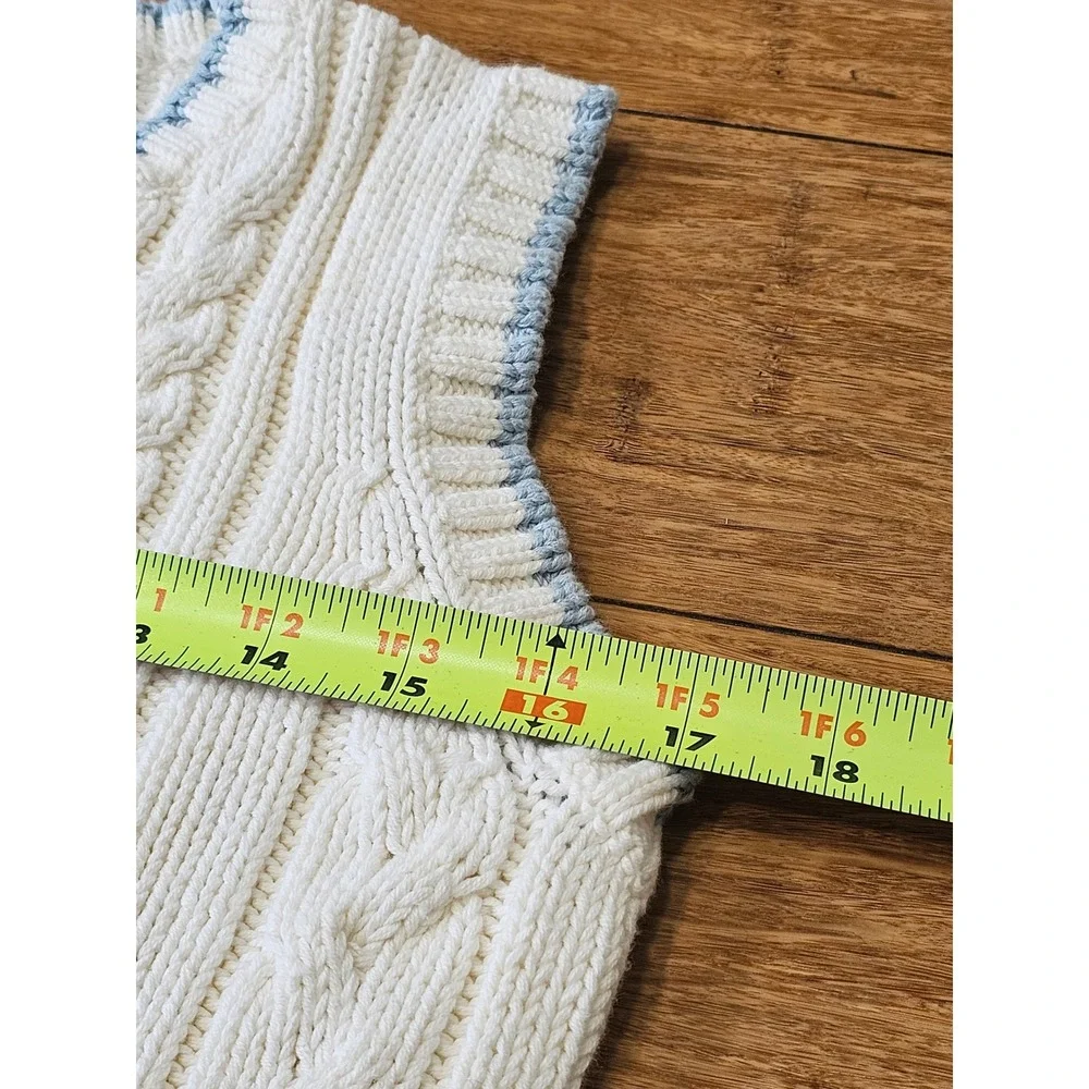 White + Warren‎ Cable Knit Sweater Vest Women S Cream Preppy Tennis Striped